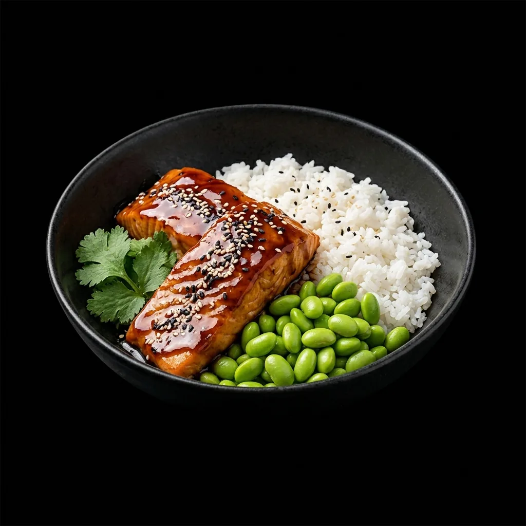 Saumon teriyaki, riz et edamames